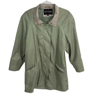 Forecaster Of Boston Womens Raincoat Green Collared Snap Lined Pockets Vintage M